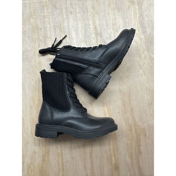 Girls Combat Boots Sam Edelman Sz 12 Black Leather Chunky Heel Lace Up Comfort - Picture 1 of 7